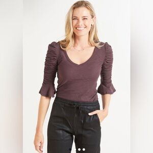 Nation LTD Silvia Pima Cotton Flare Sleeve Ruched Tee